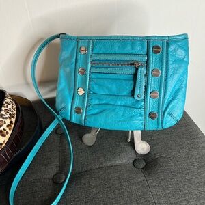 B. Makowsky Turquoise Crossbody Bag with Silver Details